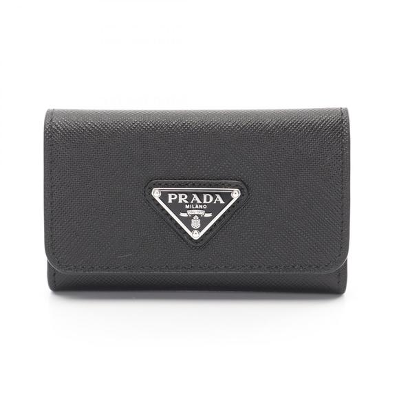 Prada Leather Key Case Black TRIANG SAFFIANO - Picture 1 of 6